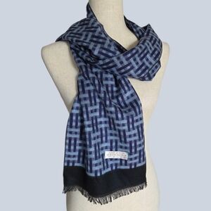 Sakkas Pashmina Scarf Blue Black Geometric Design Soft Wrap Shawl